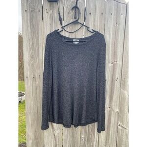 Old Navy Womens XL Dark Charcoal Grey Marled Ribbed Long Sleeve Crew Neck Top